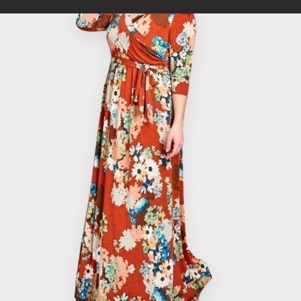 Plus size spring cottagecore Surplice Belted Maxi Dress - Picture 2 of 8